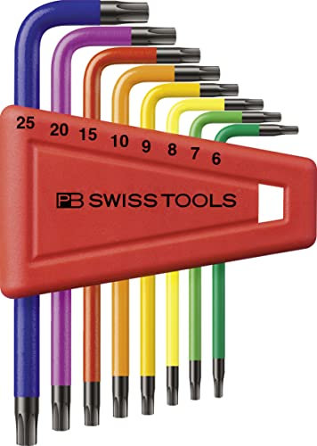 PB SWISS TOOLS Torx Winkelschraubendreher Satz PB 410 | 100% Swiss Made | 8-teiliges, buntes Winkelschraubendreher Set T6/T7/T8/T9/T10/T15/T20/T25