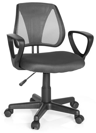 hjh OFFICE 725102 Silla de Escritorio para niños KIDDY CD Malla Gris, Respaldo de Altura Regulable, Silla giratoria Infantil