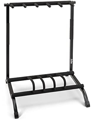 On-Stage GS7561 Five-Space Foldable Multi-Guitar Rack (Storage and Display for 5 Acoustic, Electric, and Bass Guitars, Multiple-Instrument Stand, Padded, Folding, Portable, Rubber Feet, Black)