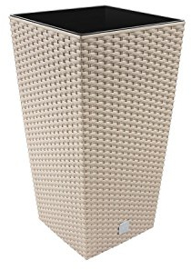 Prosper Plast Flower Pot with Rattan Design in Mocca (Beige) Colour - Suitable for Indoor and Outdoor Use - Square Pot 20 x 20cm with 11.4 Litre Capacity