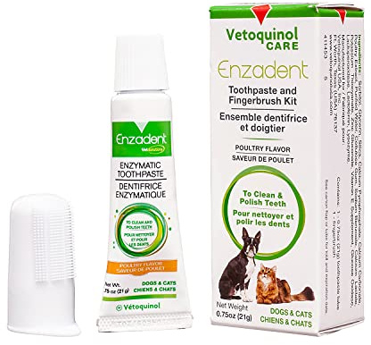 Vetoquinol Enzadent Enzymatic Toothpaste Kit + Fingerbrush for Cats & Dogs – .75oz, Poultry Flavor – Oral Dental Care Kit: Removes Plaque, Polishes Teeth & Freshens Breath