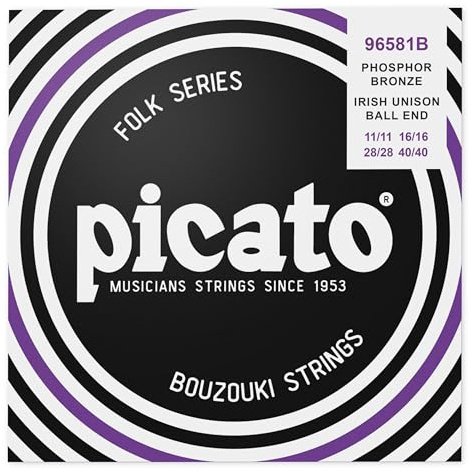 Picato 96581B Bouzouki Irish Unison Tuning Ball End Strings, Set of 8 Pieces