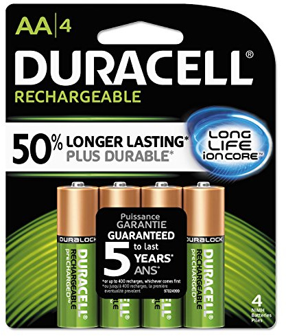 Rechargeable NiMH Batteries with Duralock Power Preserve Tech, AA, 4/Pack, Sold as 1 Package