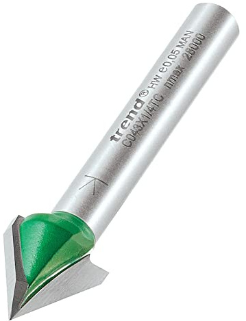 Trend CraftPro Fasenfräser, 1/4 Zoll Schaft, 12,7 mm Schneiddurchmesser und 60 Grad V-Nut, Hartmetallbestückt, C043X1/4TC