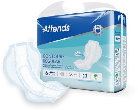 Attends Contours Regular 6 - Large Shaped Incontinence Pads (Pack of 35)