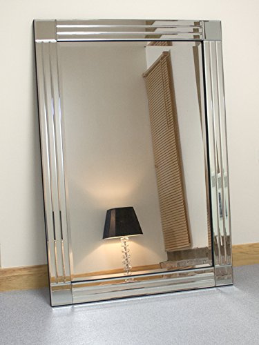 Barcelona Trading Molly YC020-8 Wandspiegel mit Glasrahmen, rechteckig, abgeschrägt, 122 x 81 cm, Größe XL, silberfarben