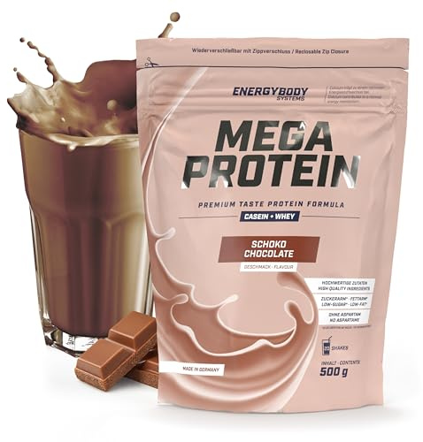 Energybody Mega Protein Schoko 500 g / Mehrkomponenten Protein Pulver mit Casein Whey Mix als Eiweiss Protein Pulver / Eiweiß Shake ohne Aspartam/ Eiweißpulver / 20 Portionen | Mehrkomponenten Protein, Casein Whey Mix, Protein Shake ohne Aspartam, 20 Portionen, Hergestellt in Deutschland