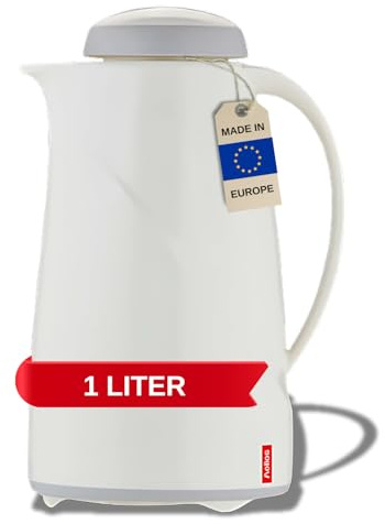 Helios Wave Thermoskanne Weiß 1L - 6h Heiß - Hält Getränke heiß & kalt Spülmaschinenfest – Leichter, robuster Kunststoffmantel – Ideal für Kaffee & Tee