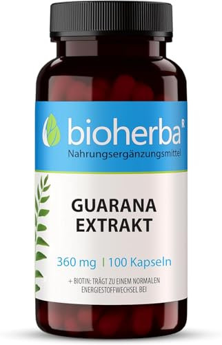 Guarana Kapseln – 100 Stück mit 1080 mg enthalten Koffein & Biotin von BIOHERBA PZN 18215209