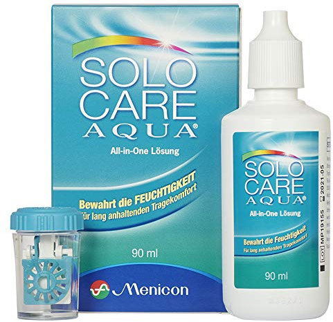 Demel Augenoptik Solocare Aqua Reise-Set – Kontaktlinsenflüssigkeit für Weiche Kontaktlinsen, 90ml