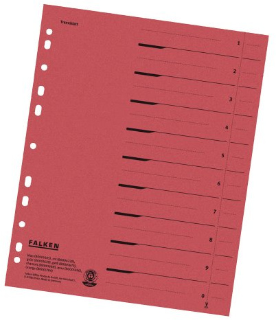 100 FALKEN Trennblätter / rot / 230 g/m² / DIN A4