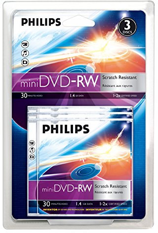 PHILIPS DVD-RW 1.4Gb 8cm Vitesse 4X 30min Pack de 3 Minidics pour Camescope
