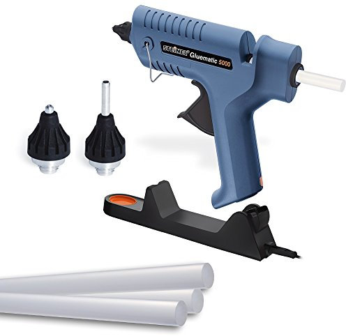 Steinel Pistola per colla a caldo Gluematic 5000 - Pistola termica cordless con stazione di ricarica, vaschetta per gocce, incl. 5 stick colla 11 mm e 2 ugelli