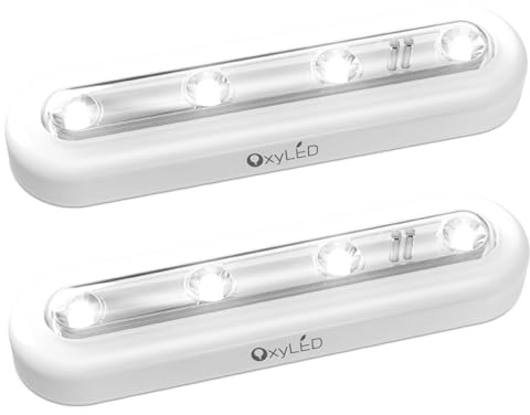 OxyLED Lampe de Placard, Lumière nuit avec 4 LED Tactiles A Piles Veilleuse sans fil Orientable à 180 °pour les plafonniers placards,armoires,couloirs,lavabos, 2 packs