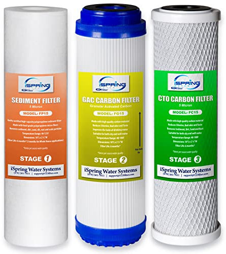 iSpring F3 Juego de Cartuchos de Filtro, Repuesto de Prefiltro de 6 Meses para Sistemas Estándar de Ósmosis Inversa RO, Blanco