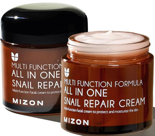 MIZON All-in-One Snail Repair Cream – Korean Face Moisturizer with Snail Mucin & 12 Natural Extracts – Hydrating Nourishing Cream for Fine Lines, Wrinkles & Blemish Care (2.53 Fl Oz, Pack of 2)