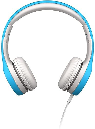 LilGadgets Connect+ Foldable Headphones, Adjustable Fit Soft Touch Padding for Kids with Mic, Volume-Limited & Noise Reduction On-Ear Wired Headset for School with SharePort - Blue, Ages 3-14