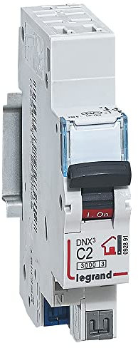 LEGRAND - Disjoncteur Phase + Neutre 230V DNX³ - Pouvoir de Coupure 3000A - 2A Courbe C - Bornes automatiques - 1 Module - Fabriqué En France