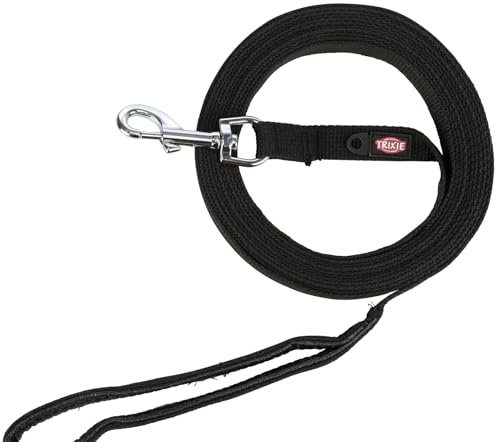 TRIXIE Schleppleine M–L, 10 m 20 mm in schwarz - Lange Hundeleine für Training und Outdoor - für mittelgroße bis große Hunde - 19911 | Lange Leine für sicheren Freilauf – für mittelgroße bis große Hunde, robustes Gurtband mit stabilem Karabiner
