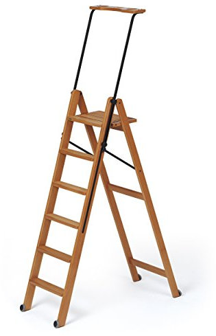 Scala 6 gradini TUSCANIA 170/6, Legno - Chiudibile - Con sistema di sicurezza - Finitura Ciliegio - Arredamenti Italia