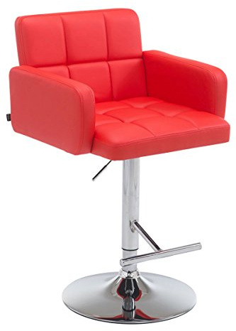 CLP Barhocker Los Angeles Kunstleder | Höhenverstellbarer Barstuhl Mit Drehbarem Sitz | Bistrohocker Mit Metallgestell Farbe rot Gestell Farbe Chrom