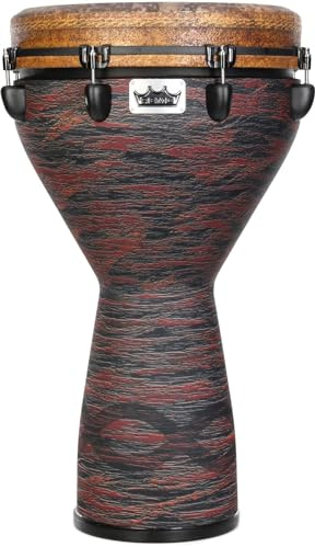 Remo Djembe, MONDO(TM), Infinity, Key-Tuned, 14 x 25, SKYNDEEP® Natural, Goat Stripe Brown, Contour Tuning Brackets, Eco-Grain Choco Red Finish