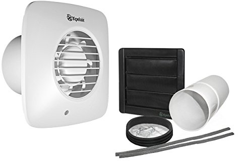 Xpelair Simply Silent DX100 with Wall Kit (300mm Telescopic Duct and External Grille) - Humidistat Square, Cool White