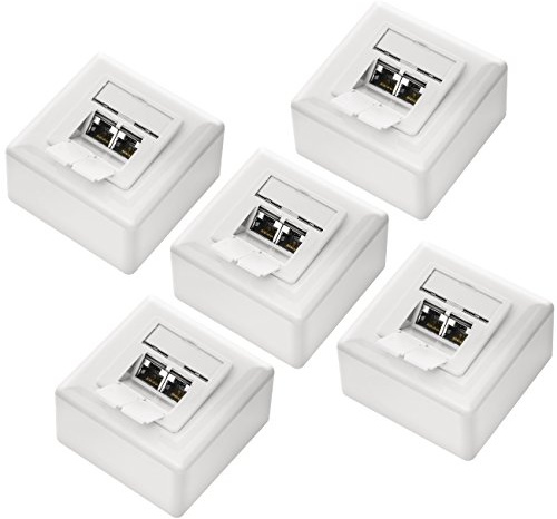 deleyCON CAT6 Universal Netzwerkdose 2x RJ45 Port geschirmt, 5 Stück - Weiß | Aufputz oder Unterputz, 1 Gigabit Ethernet Netzwerk, EIA/TIA 568A&B