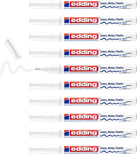 edding 751 Glanzlackmarker - weiß - 10 Lackmarker - Rundspitze 1-2 mm - Lackstift für Glas, Stein, Holz, Kunststoff und Papier - wasserfest, stark deckend
