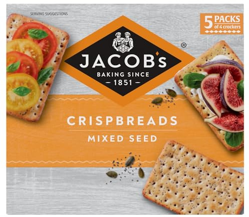 JACOB'S Crispbreads Mixed Seed Crackers 5 x 38g, 190g | Perfect Base for Toppings, Source of Fibre, No Artificial Colours or Flavours, Vegetarian Friendly