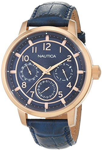 Nautica Reloj Analógico para Hombre de Cuarzo con Correa en Cuero NAD15523G