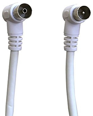 electrosmart White Male Coax Plug to Female Coax Socket TV Aerial Extension Cable with 90 Degree Right Angled Connectors - Length: 1.5m