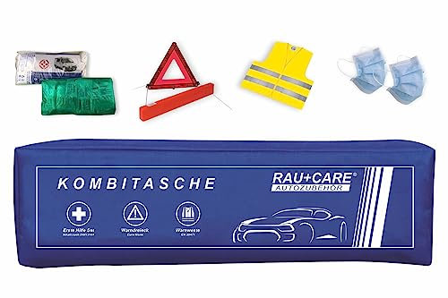 RAU EH0009 - Trio-Kombitasche blau 3in1-Set – Verbandtasche - Verbandkasten- Inhalt der Tasche : Erste Hilfe-Set nach aktueller DIN 13164 + Warndreieck ECE-konform + Warnweste nach EN20471 Klasse 2