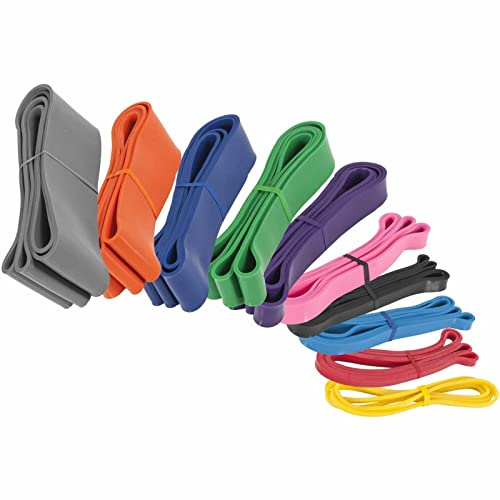 GORILLA SPORTS® Bandes de résistance en Latex, lot ou unité, 10 Niveaux | Bandes élastiques antidérapantes de 1 à 90 kg pour fitness, musculation, yoga, Pilates, physiothérapie et entraînement