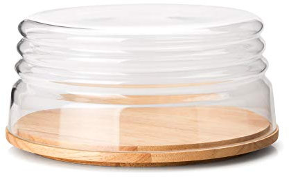 Continenta Käseglocke/Schüssel, 2-tlg. aus Gummibaumholz und mundgeblasenem Glas, Ø 26,5 x 13 cm