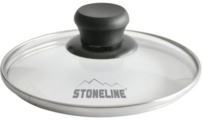 STONELINE Glasdeckel 16 cm, Topfdeckel aus Glas, Spülmaschinengeeignet Hitzebeständig, Universaldeckel für Töpfe Pfannen, Deckel Pfanne Topf mit Edelstahlrand Dampfventil Kunststoffknauf, Schwarz
