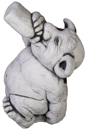 gartendekoparadies.de Lustige Steinfigur Troll Schnapsnase, Höhe 18 cm, Grau, 3 kg aus Steinguss, frostsicher Figur für Innen- und Außenbereich