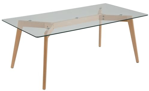 Beliani Table Basse 120 x 60 cm avec Plateau en Verre et Pieds en Bois Clair Moderne Hudson