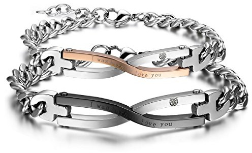 OIDEA Par armband av rostfritt stål pansarkedja armband med gravyr, guld roséguld silver armband par armringar partnerarmband smycken gåva för kära kvinnor män par alla hjärtans dag, 17 centimeters,