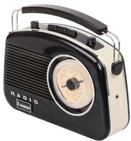 Steepletone Brighton 1950's Portable Retro Style Rotary Radio - Black/Beige