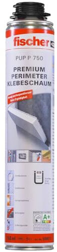 fischer Premium Perimeter Klebeschaum PUP P 750, Montageschaum zum Isolieren, Verkleben & Befestigen, Bauschaum für rund 13 qm Wandfläche, PU-Schaum für Schaumpistolen, 750 ml