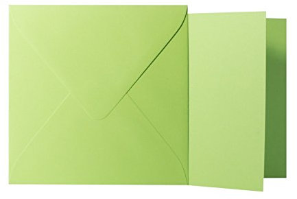 Briefumschläge24Plus 25 Quadratische Hell Grün Briefumschläge 120g von der Größe 12,5 X 12,5 cm + Klappkarten 240g von der Größe 12 X 12 cm, mit dreieckiger Lasche zum Kleben ohne Fenster