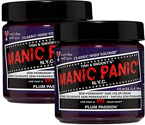 Manic Panic Plum Passion Classic Creme, tinte semipermanente para el cabello morado, vegano y sin crueldad animal, 2 x 118 ml
