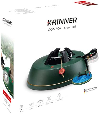 KRINNER® Weihnachtsbaum Christbaumständer Comfort Standard Grün inkl. Fußpedal- und Einseiltechnik für Baumhöhe bis 2,3m MADE IN GERMANY Wassertank 94116
