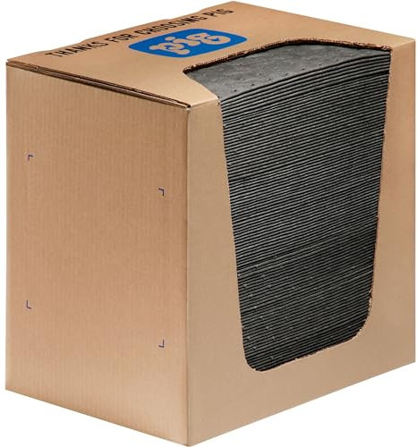 New Pig PIG Absorbent Mat Pads – Universal – Absorbs Oils, Coolants, Solvents & Water, Pack of 100, 37.1 L Capacity, Keeps Floors Clean & Safe in Industrial Workspaces