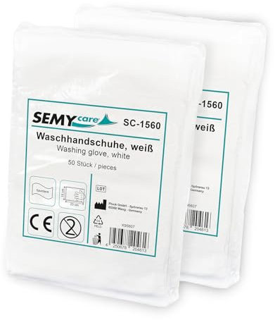 Semycare SC-1560 Waschhandschuhe mit Noppenstruktur, weiß, 15x23 cm, 5er Pack (5 x 50 Stück)