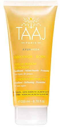TAAJ | Gelée de Douche Délhicieuse - ABHYANGA | Corps |Nettoie la Peau en douceur sans la dessécher | Peau Douce, Souple & confortable | Tous types de peaux | Vegan & Sans Huile Essentielle | 200 ml