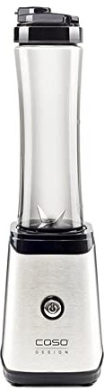 CASO B350 Single-Serve, Mini Smoothie Mixer mit Mix- und Trinkbehälter in einem, Edelstahlgehäuse, ca. 350 Watt, inkl. 2 Trinkflaschen aus Tritan: 600ml und 300ml und Neoprenhülle, BPA-frei, Silber
