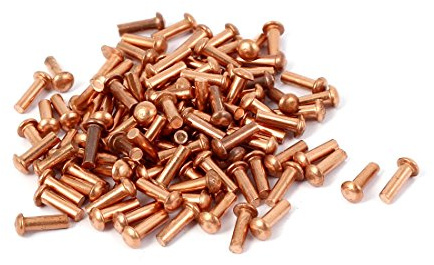 sourcing map 100 PCS 2 mm x 6 mm Runder Schaft Kupfer massiv Gold Tone | Nieten gurthalteband, 7, 5 mm Länge
