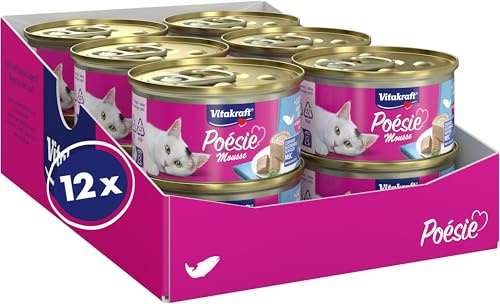 Vitakraft Poésie Mousse, Nassfutter Katze, luftige Mousse, mit Lachs, ohne Zusatz von Zucker und Getreide (12x 85g)